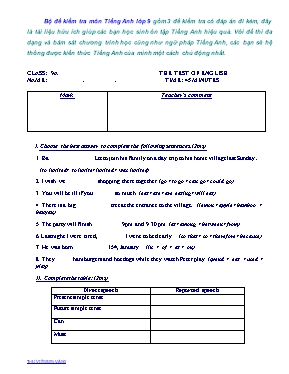 Bộ đề kiểm tra môn Tiếng Anh Lớp 9